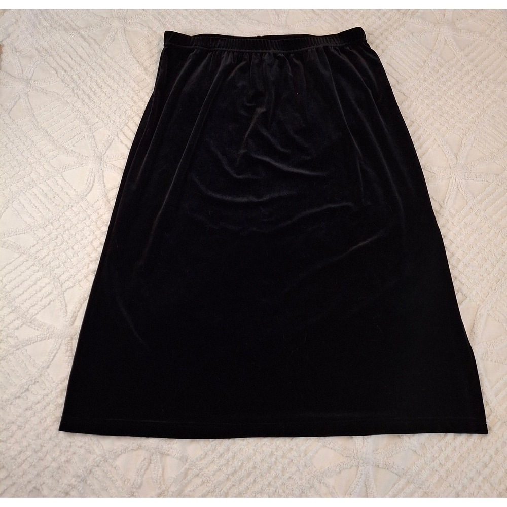 Sag Harbor Woman Black Velvet Midi Skirt Side Slit Plus Size 1X Elastic Waist